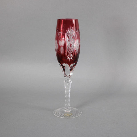 Bohemian Champagne Czechoslovakia Crystal Cut Red 9" Champagne Glass