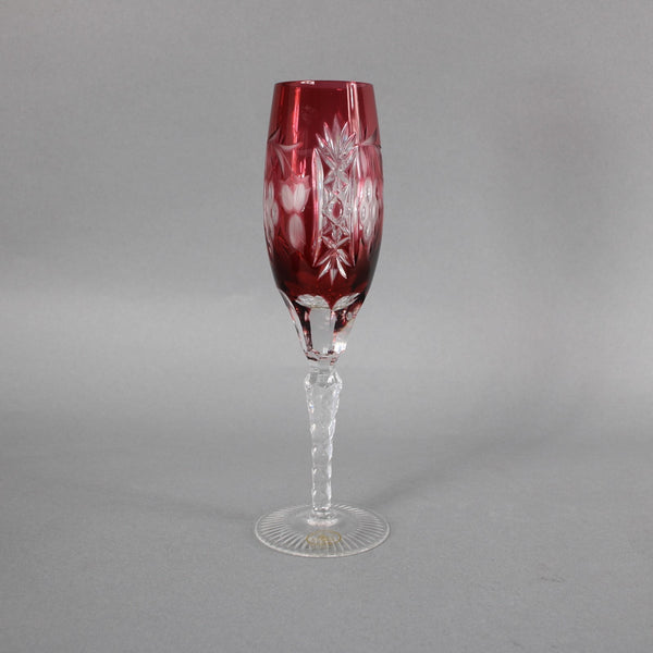 Bohemian Champagne Czechoslovakia Crystal Cut Red 9" Champagne Glass