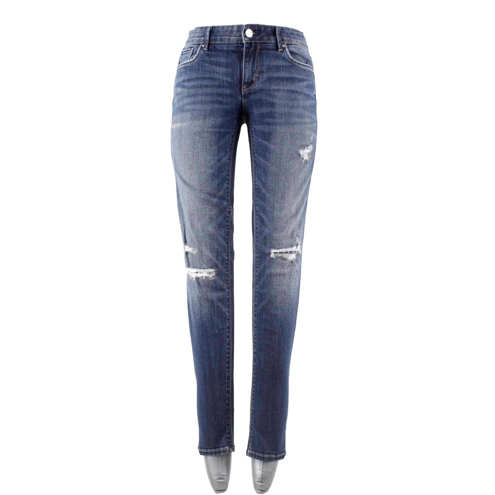 White House Black Market Sz 0 x 30 Blue Distress Denim Cotton Blend Skinny Jean