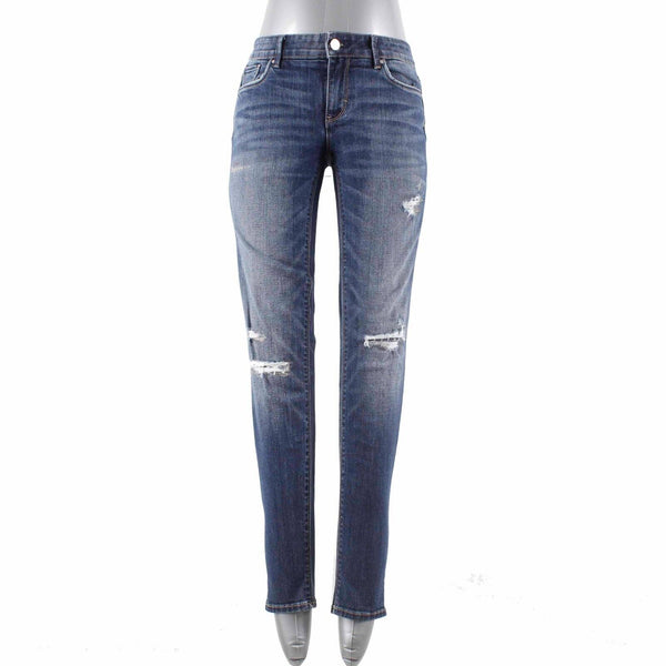 White House Black Market Sz 0 x 30 Blue Distress Denim Cotton Blend Skinny Jean