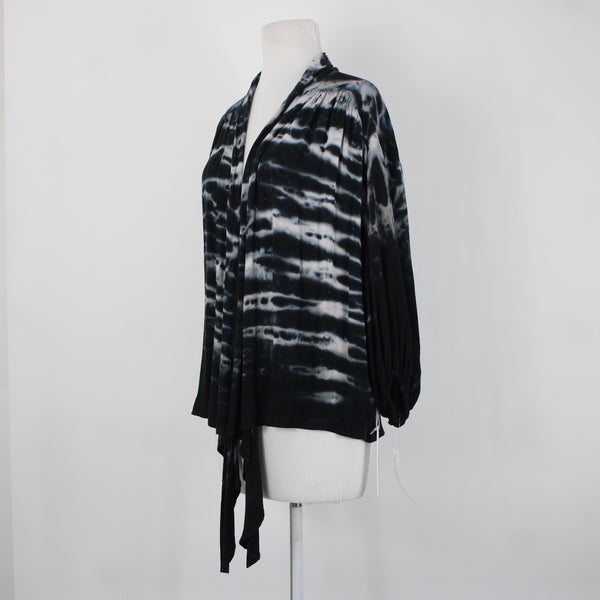 Young Fabulous & Broke NEW Sz XS Black White Tie Dye Tie Front 100% Rayon Jacket