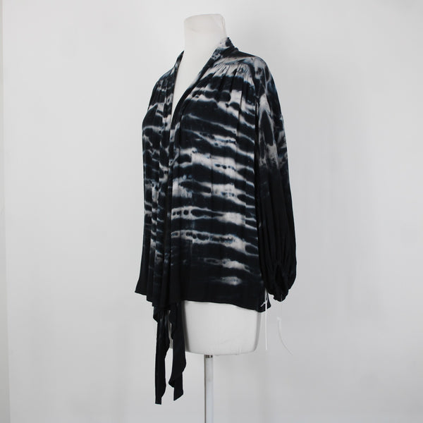 Young Fabulous & Broke NEW Sz XS Black White Tie Dye Tie Front 100% Rayon Jacket