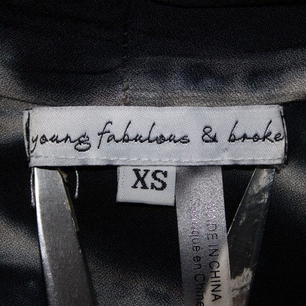 Young Fabulous & Broke NEW Sz XS Black White Tie Dye Tie Front 100% Rayon Jacket