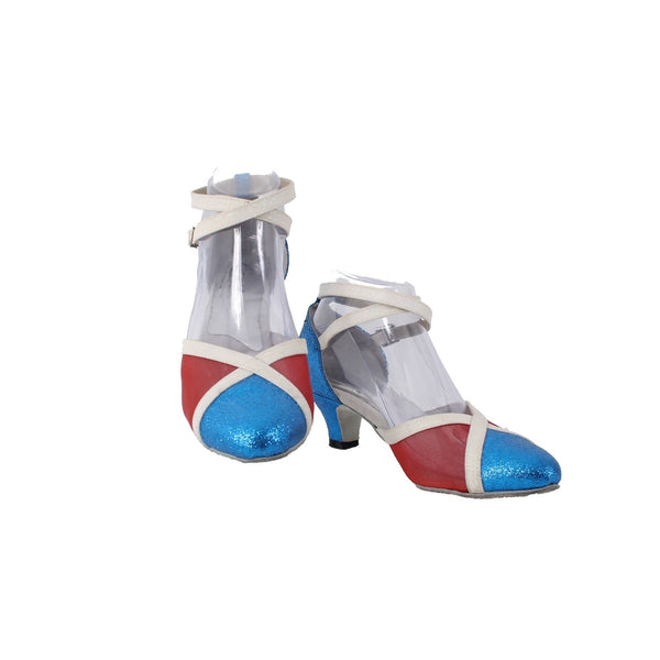 Coast Heels Sz 8 Blue Red White Sparkles Ankle Strap Fabric Dance 2" Heels