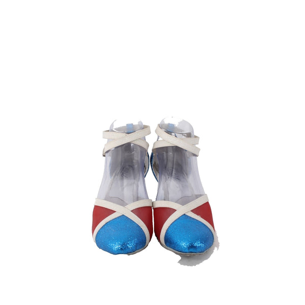 Coast Heels Sz 8 Blue Red White Sparkles Ankle Strap Fabric Dance 2" Heels