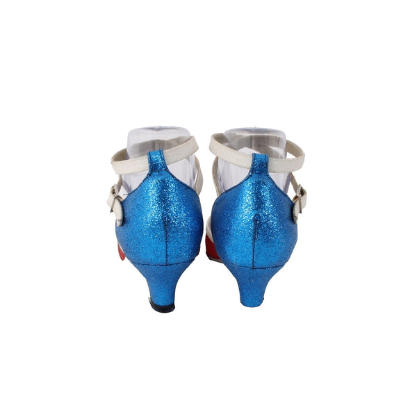 Coast Heels Sz 8 Blue Red White Sparkles Ankle Strap Fabric Dance 2" Heels