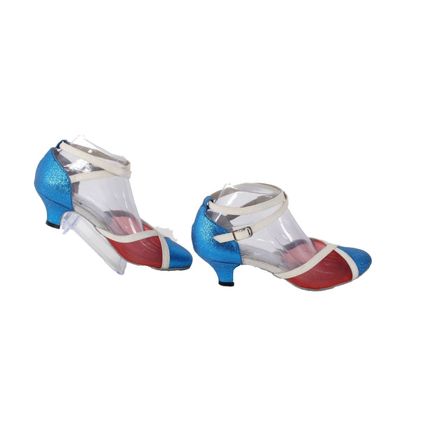 Coast Heels Sz 8 Blue Red White Sparkles Ankle Strap Fabric Dance 2" Heels