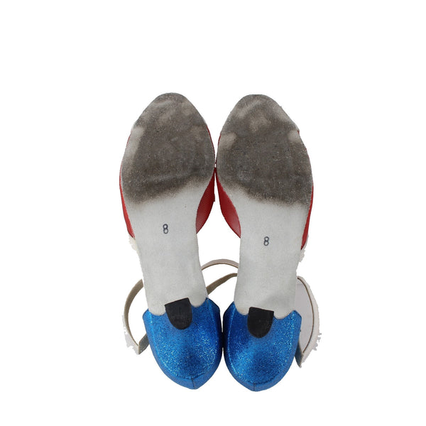 Coast Heels Sz 8 Blue Red White Sparkles Ankle Strap Fabric Dance 2" Heels