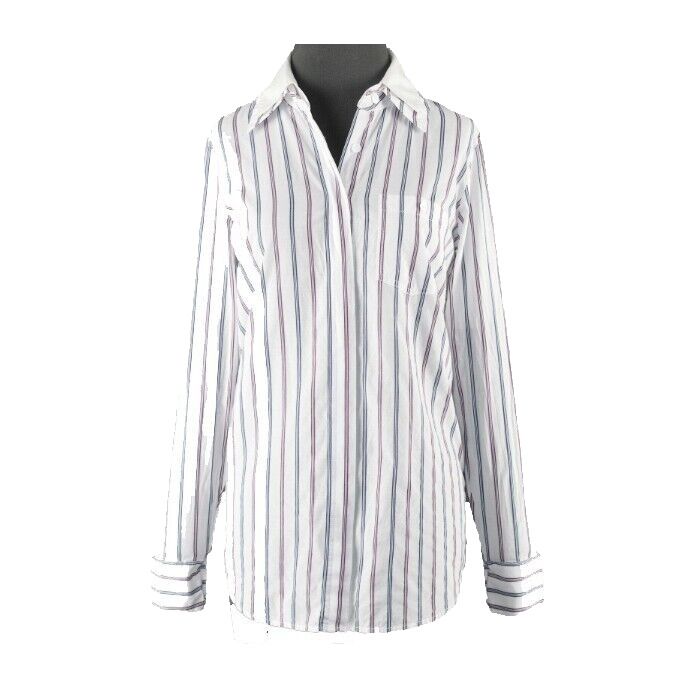 Worth Sz P White Navy Blue Red Stripe Removeable Collar Cotton Blend Top