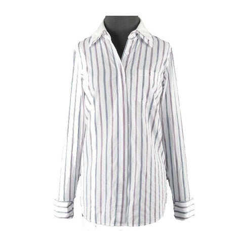 Worth Sz P White Navy Blue Red Stripe Removeable Collar Cotton Blend Top