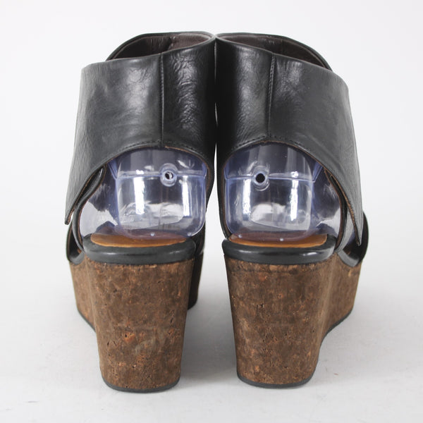 Coclico Mind Wedge Sz 37.5 Black Ankle Strap Leather 2.5" Wedge Platform Wedge