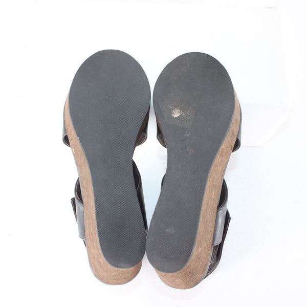 Coclico Mind Wedge Sz 37.5 Black Ankle Strap Leather 2.5" Wedge Platform Wedge