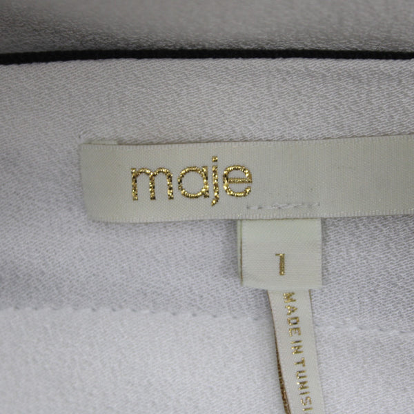 Maje Top Sz 1 White Black V Neck Striped Trim 100% Viscose Polyester Top