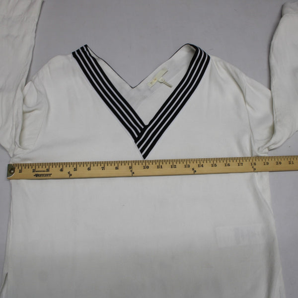 Maje Top Sz 1 White Black V Neck Striped Trim 100% Viscose Polyester Top