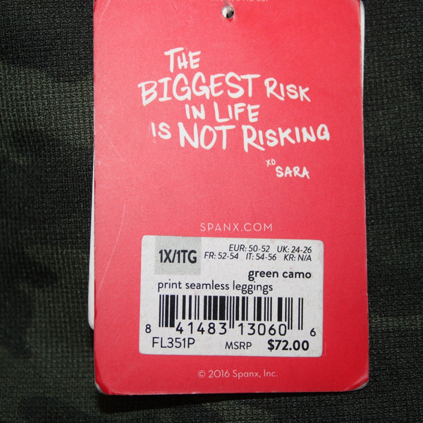 Spanx AW Pant NEW $72 Sz 1X x 27 Green Camo Print Seamless Nylon Spandex AW Pant