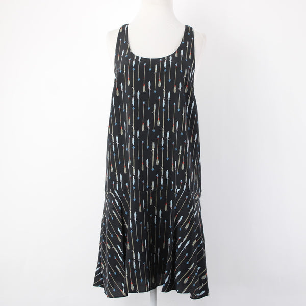 Joie Dress Sz S Black Multi Color Arrows Racer Back Lined 100% Silk Poly Dress