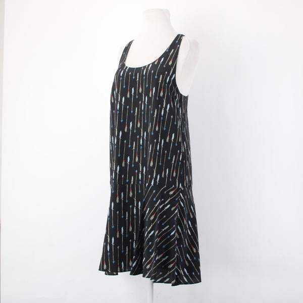 Joie Dress Sz S Black Multi Color Arrows Racer Back Lined 100% Silk Poly Dress