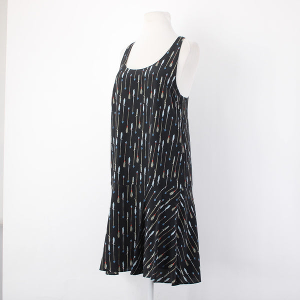 Joie Dress Sz S Black Multi Color Arrows Racer Back Lined 100% Silk Poly Dress