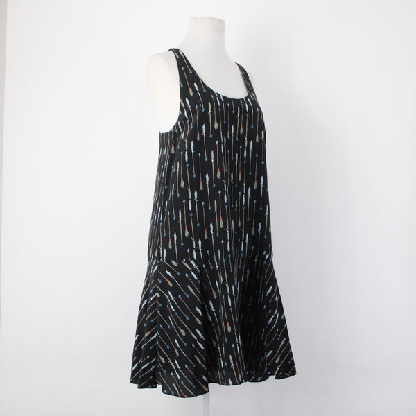 Joie Dress Sz S Black Multi Color Arrows Racer Back Lined 100% Silk Poly Dress