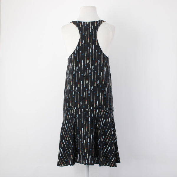 Joie Dress Sz S Black Multi Color Arrows Racer Back Lined 100% Silk Poly Dress