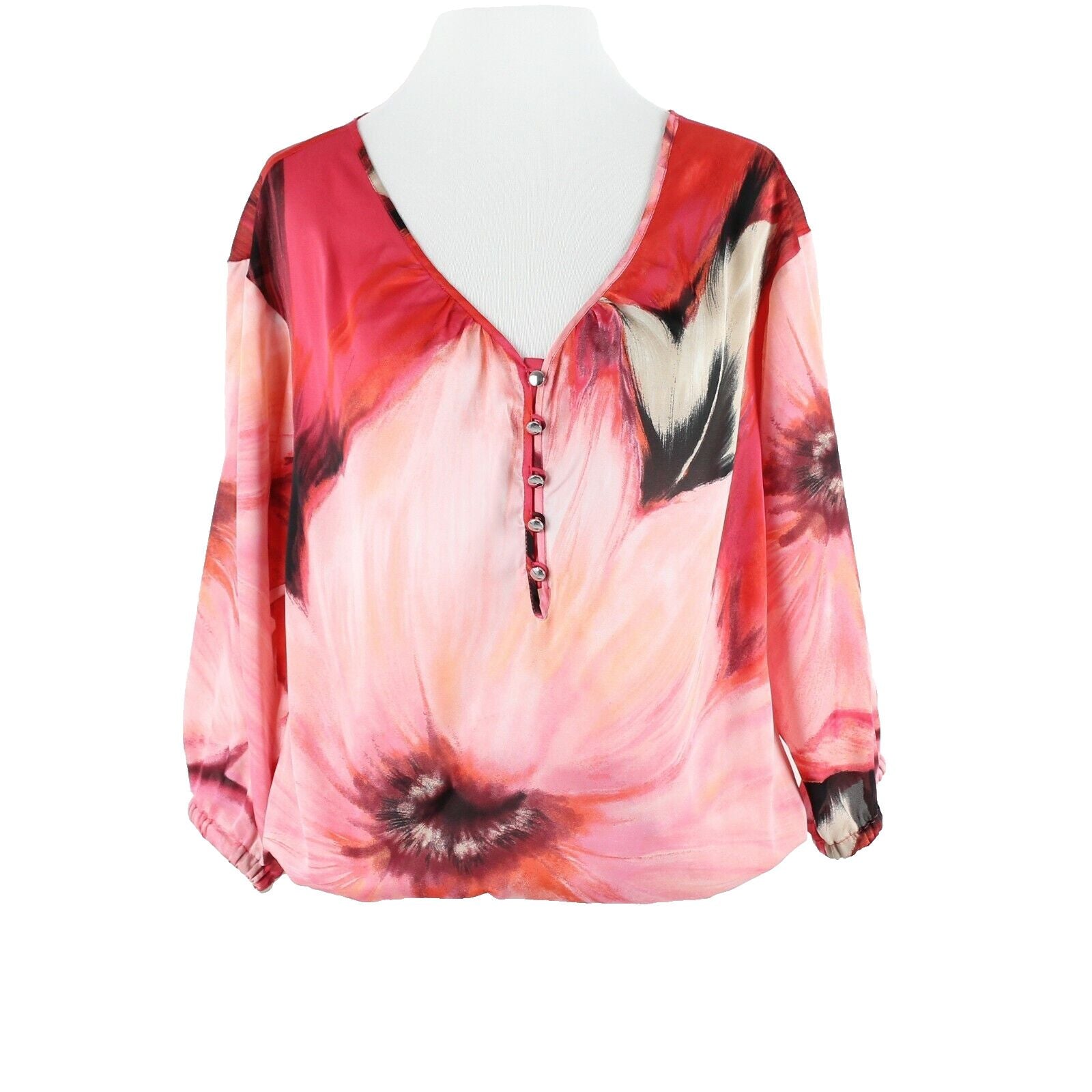 White House Black Market Sz XS Pink Multi Drawstring Hem 100% Polyester Top
