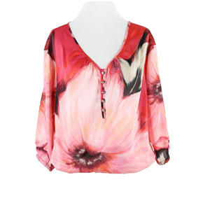 White House Black Market Sz XS Pink Multi Drawstring Hem 100% Polyester Top