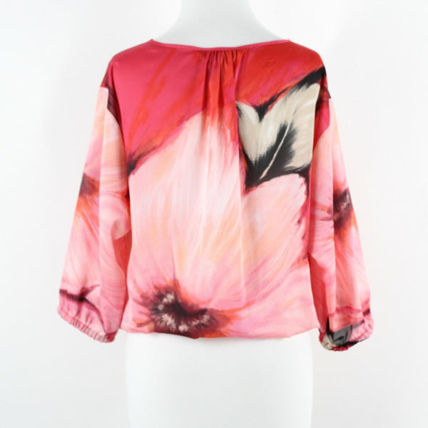 White House Black Market Sz XS Pink Multi Drawstring Hem 100% Polyester Top
