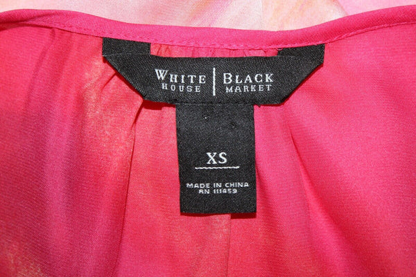 White House Black Market Sz XS Pink Multi Drawstring Hem 100% Polyester Top