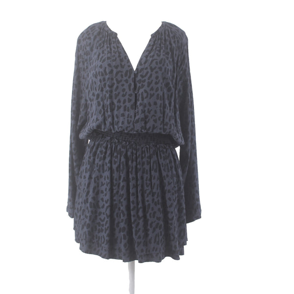 Rails Dress Sz L Navy Blue Animal Print Elastic Waist Lined Rayon Viscose Dress