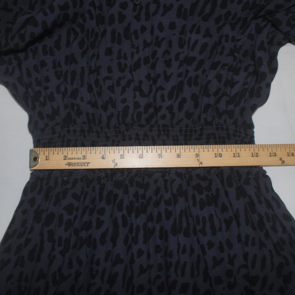 Rails Dress Sz L Navy Blue Animal Print Elastic Waist Lined Rayon Viscose Dress