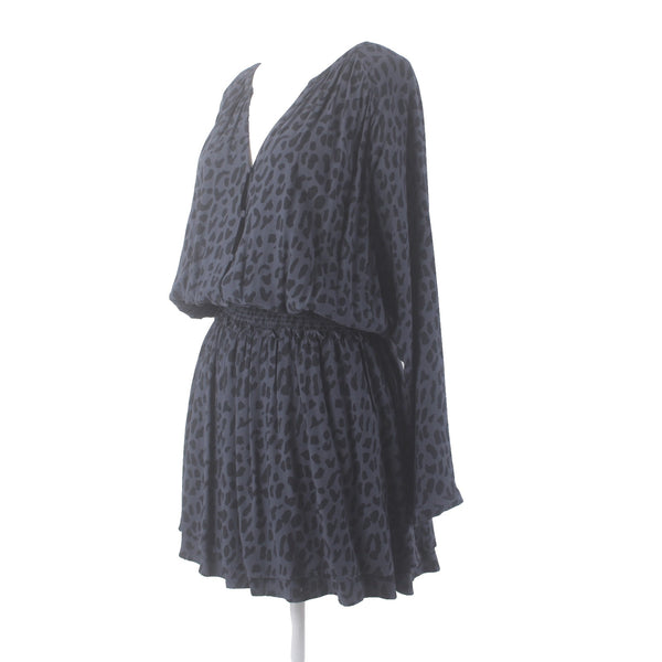 Rails Dress Sz L Navy Blue Animal Print Elastic Waist Lined Rayon Viscose Dress