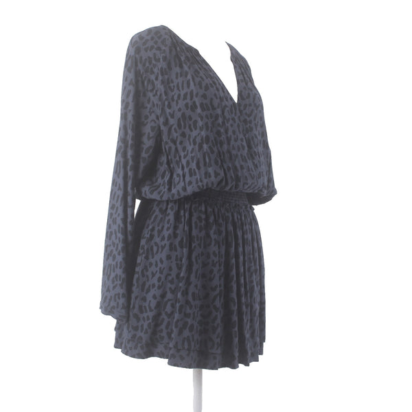Rails Dress Sz L Navy Blue Animal Print Elastic Waist Lined Rayon Viscose Dress