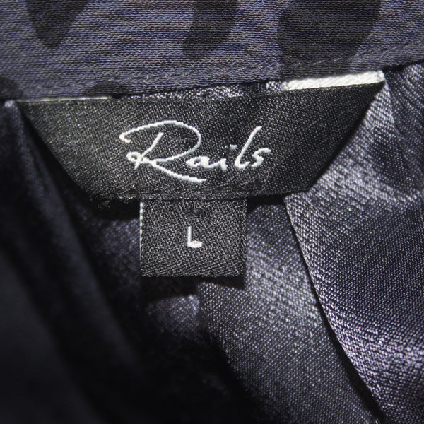 Rails Dress Sz L Navy Blue Animal Print Elastic Waist Lined Rayon Viscose Dress