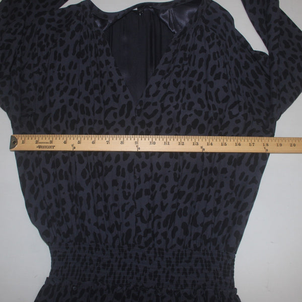 Rails Dress Sz L Navy Blue Animal Print Elastic Waist Lined Rayon Viscose Dress
