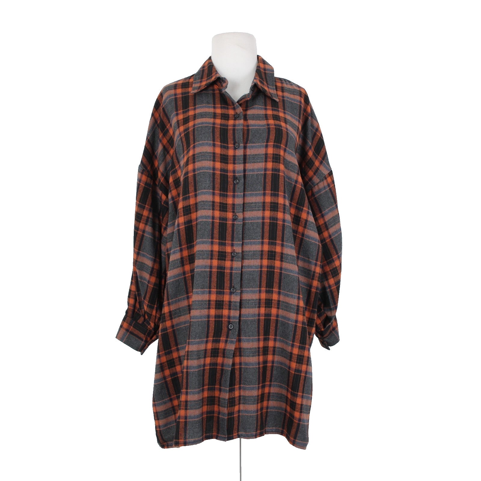 Hers Mine NEW $69 Sz S Black Gray Orange Collard Buttons Cotton Poly Dress