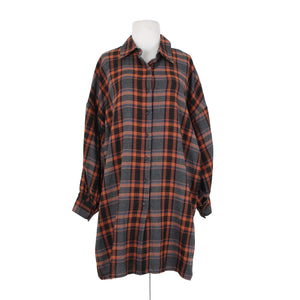 Hers Mine NEW $69 Sz S Black Gray Orange Collard Buttons Cotton Poly Dress