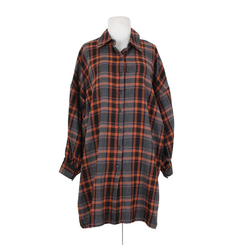Hers Mine NEW $69 Sz S Black Gray Orange Collard Buttons Cotton Poly Dress