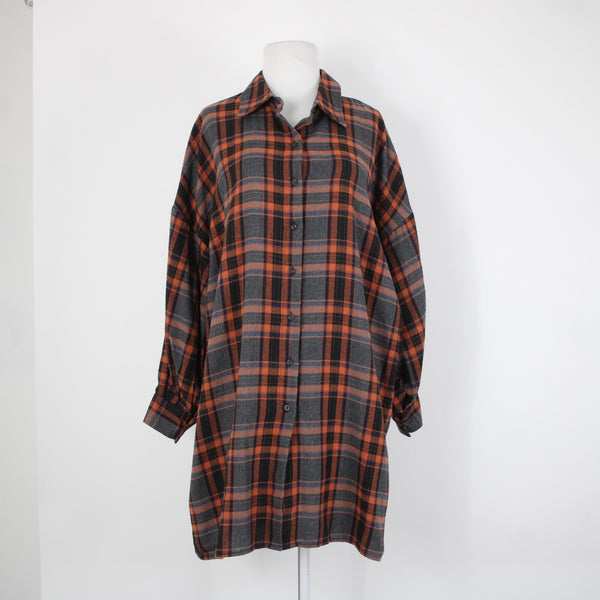 Hers Mine NEW $69 Sz S Black Gray Orange Collard Buttons Cotton Poly Dress