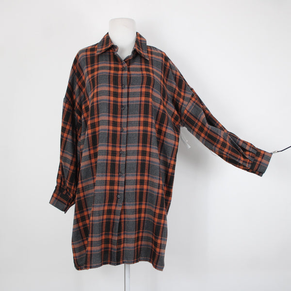 Hers Mine NEW $69 Sz S Black Gray Orange Collard Buttons Cotton Poly Dress