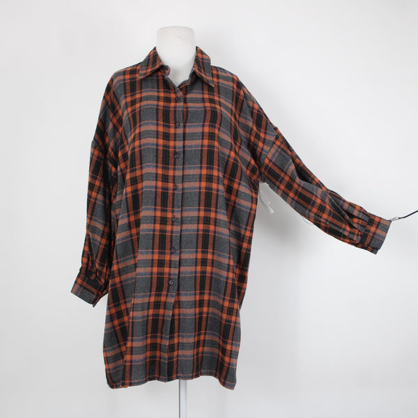 Hers Mine NEW $69 Sz S Black Gray Orange Collard Buttons Cotton Poly Dress