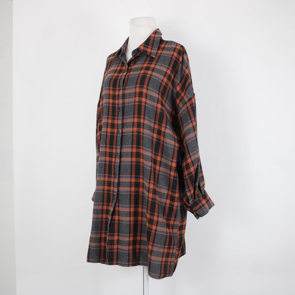 Hers Mine NEW $69 Sz S Black Gray Orange Collard Buttons Cotton Poly Dress
