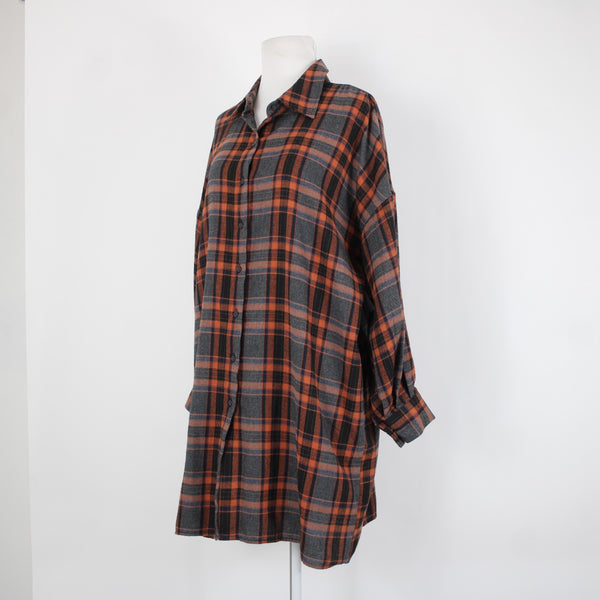 Hers Mine NEW $69 Sz S Black Gray Orange Collard Buttons Cotton Poly Dress