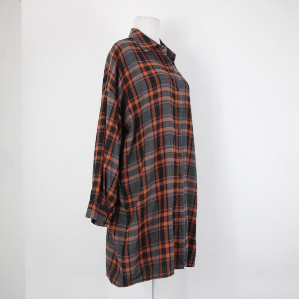 Hers Mine NEW $69 Sz S Black Gray Orange Collard Buttons Cotton Poly Dress
