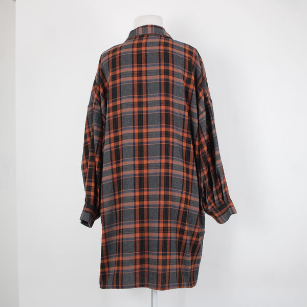 Hers Mine NEW $69 Sz S Black Gray Orange Collard Buttons Cotton Poly Dress