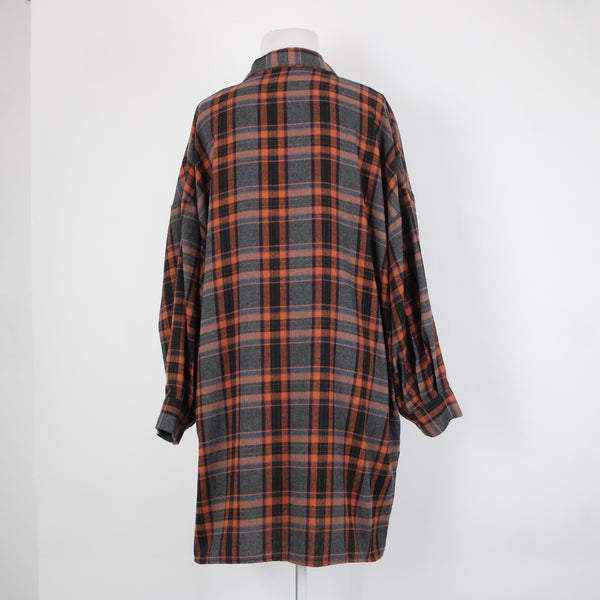 Hers Mine NEW $69 Sz S Black Gray Orange Collard Buttons Cotton Poly Dress