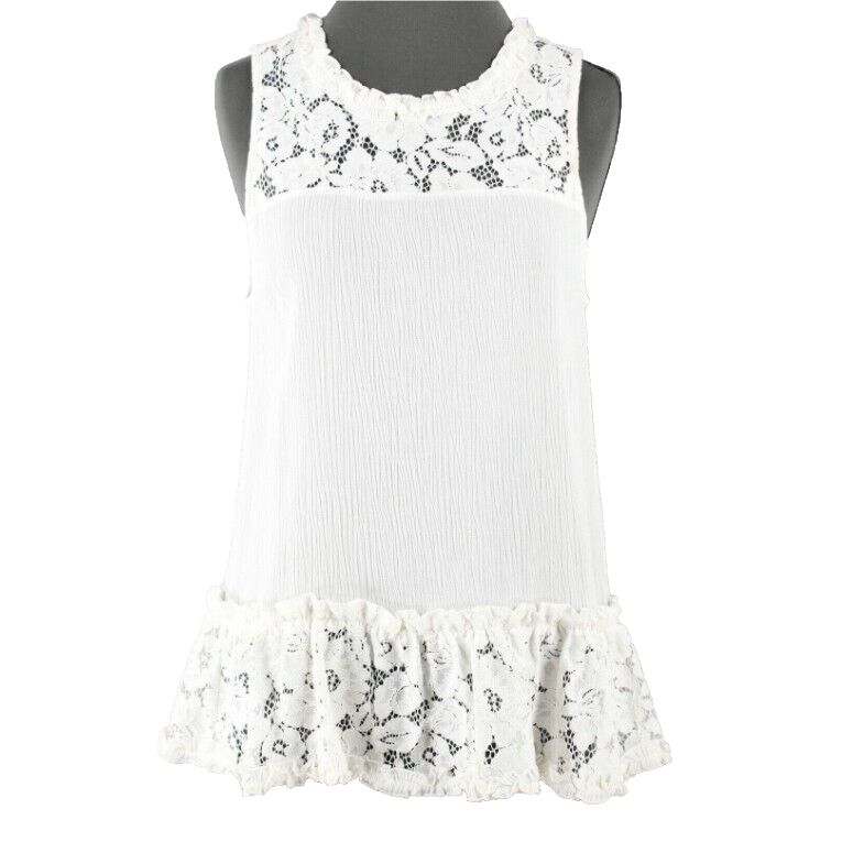 RO & DE Sz S Off White Lace Shoulder Peplum Cotton Rayon Nylon Top