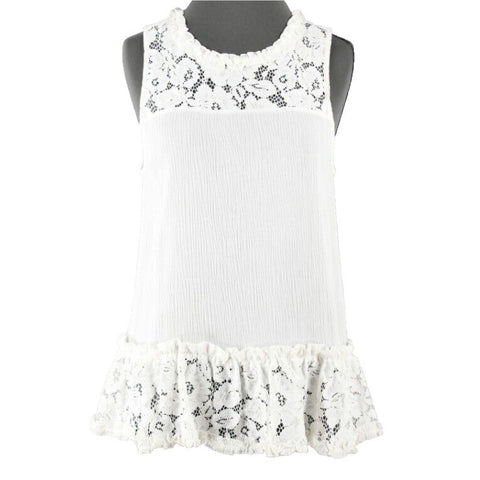 RO & DE Sz S Off White Lace Shoulder Peplum Cotton Rayon Nylon Top