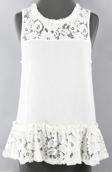 RO & DE Sz S Off White Lace Shoulder Peplum Cotton Rayon Nylon Top