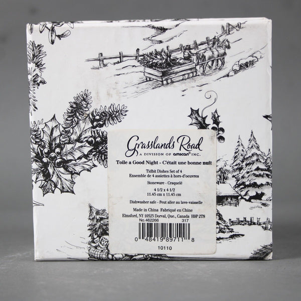 Grasslands Road White Black Red Toile A Good Night Set Of 4 - 4.25" Dishes