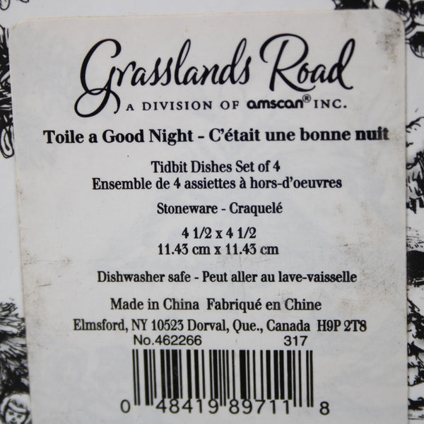 Grasslands Road White Black Red Toile A Good Night Set Of 4 - 4.25" Dishes
